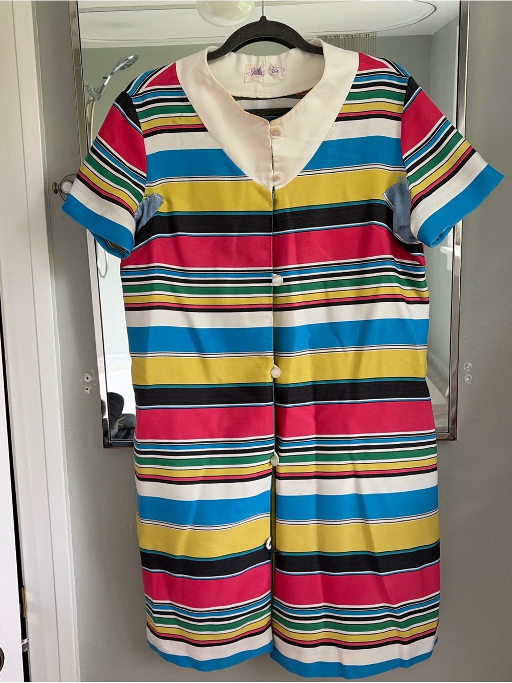Vintage 1980s striped robe with collar and button up front
